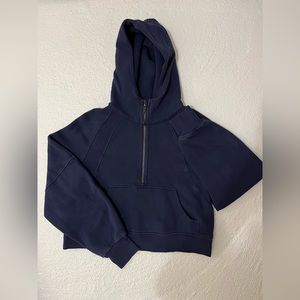 Lululemon half zip hooded scuba in navy blue. Size small